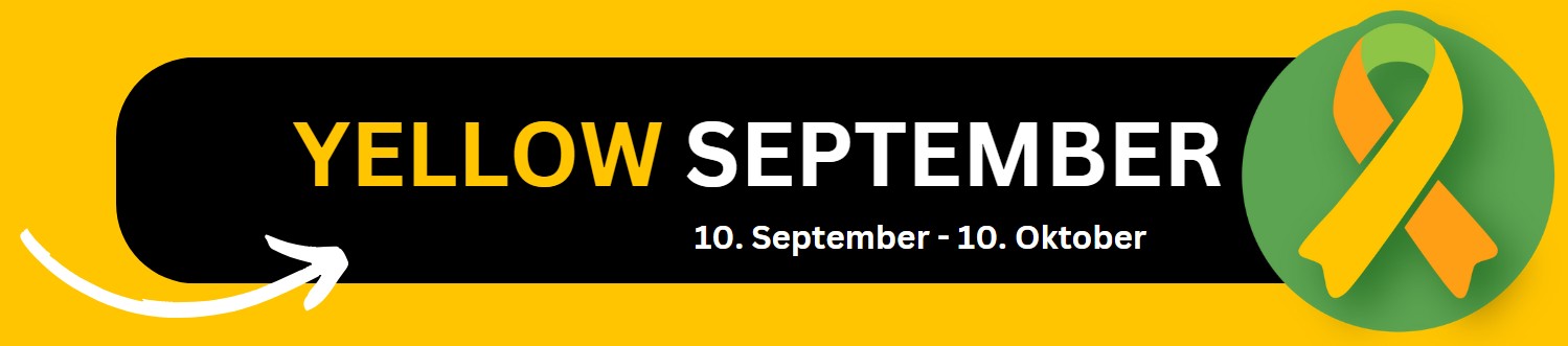 Yellow-September-Logo mit gelb-oranger Schleife – beim Aktionsmonat für psychosoziale Gesundheit mitmachen.