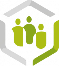 Drei Personen in grün, die das Logo des Kompetenzzentrums symbolisieren.