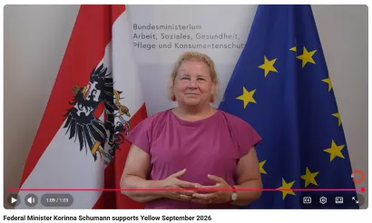 Screenshot der Videobotschaft von Korinna Schumann zum Yellow September 2026.