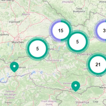 Österreichische Landkarte mit Projekten der GÖG.