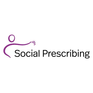 Logo mit stilisierter lila Figur und Text ‚Social Prescribing.
