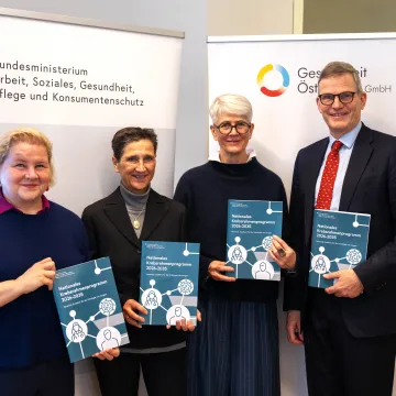 © BMASGPK/David Habermann Pressefoto zur Präsentation des Nationalen Krebsrahmenprogramms 2026–2035 mit den Sprecher:innen.