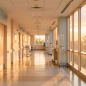 © elvioktavia - stock.adobe.com Sonnendurchfluteter Gang einer Gesundheitseinrichtung bei sommerlicher Hitze.