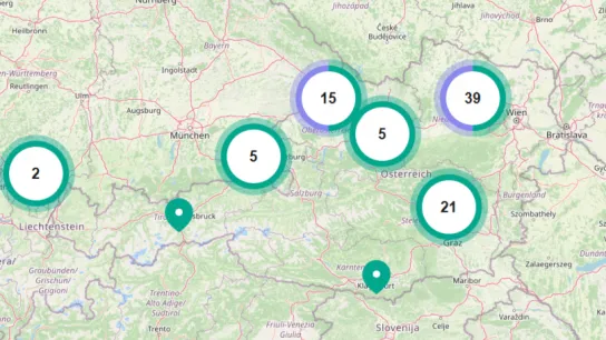 Österreichische Landkarte mit Projekten der GÖG.
